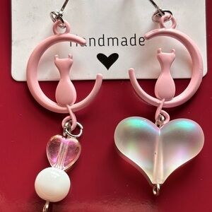 Cute Pink Cat and Heart Earrings. SOLD